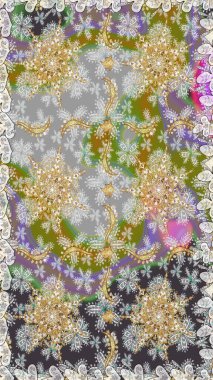 Gri ve nötr renklerde altın desenler ve altın elementler. Barok tarzında duvar kağıdı tasarımı için kusursuz damaske deseni arkaplanı. Süslü raster dekorasyonu.