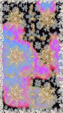 Geleneksel raster ve altın desen. Damask pürüzsüz süsü. Gri ve nötr renkler üzerinde klasik oryantal desen.