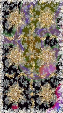 Kusursuz altın desen. Altın elementli gri ve nötr renkler. Çiçek desenli altın metal. Raster altın çiçek süsü brokar kumaş ve cam desenli..