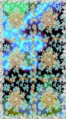 Mavi ve nötr renklerde altın elementli pürüzsüz desen. Şam tasarım için kusursuz desen.