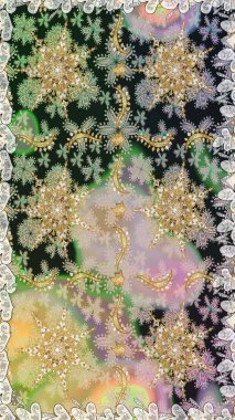 Doğu tarzı arabesk. Kusursuz altın desenli bukleler. Raster altın desen. Altın elementli gri ve nötr renkler. Raster illüstrasyonu.