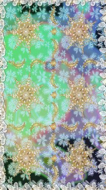 Çizgi sanatı tasarım şablonu için kusursuz sınır. Davetiyeler, kartlar, web sayfası için Raster illüstrasyon. Tarafsız ve gri renklerde altın element. Altın desenli çiçek dekoru. Doğu tarzı ögesi.