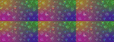 Çiçekli karalama şeklinde Raster çiçek deseni. Mor ve yeşil renkli çiçekler. Yumuşak, yaz çiçekli arka plan.