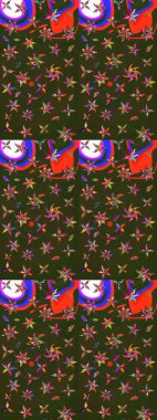 Raster deseni. Bahar çiçekleri dallı desen, yeşil ve gri renkler çiçekli siluet.