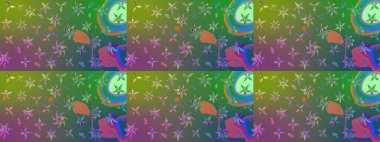 Renkli Yaz Temalı eskiz kalıbı. Sevimli çiçek raster deseni. Modaya uygun kumaş deseni. Düz Çiçek Elementleri Tasarımı.