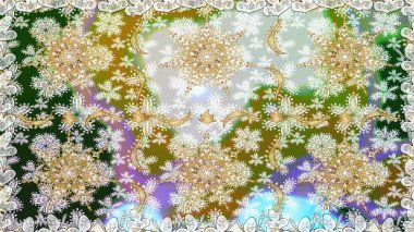 Raster illüstrasyonu. Altın şablon. Tarafsız ve gri renklerin kraliyet retro 'su. Kusursuz desenli altın elementler. Kart, duvar kağıdı, ambalaj ve tekstil için klasik tasarım. Çiçeksel klasik doku.