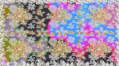 Kusursuz kıvırcık saçlar. Raster altın desen. Doğulu stil altın deseni gri ve nötr renklerle altın elementlerle donatır.