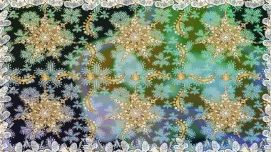 Gri ve nötr renklerde altın elementlerle kusursuz desen. Raster illüstrasyonu. Geleneksel oryantasyon süsü. Kusursuz klasik raster altın desenli. Klasik vintage arkaplan.