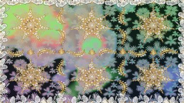 Geleneksel klasik raster altın pürüzsüz desen. Barok tarzında kusursuz bir doğulu süsü. Gri ve nötr renklerdeki altın elementler.