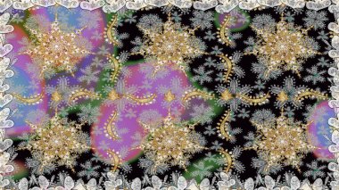 Gri ve siyah renklerde altın element. Lüks, kraliyet ve Viktorya dönemi konsepti. Gri ve siyah yerine altın rengi klasik barok çiçekli desenler. Süslü raster dekorasyonu.