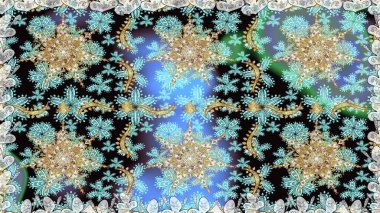 Tarafsız ve mavi renklerde altın. Kusursuz ortaçağ çiçek deseni. Doğum günü kartı, davetiye ya da afiş için iyidir. Raster illüstrasyonu. Dekoratif simetri arabesk.