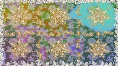 Raster illüstrasyonu. Süslü dekorasyon. Damask altın soyut çiçek nötr ve gri renkler üzerinde kusursuz desen.