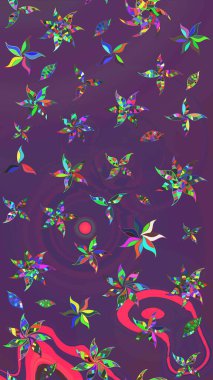 Küçük çiçekli yay deseni çiz. Suluboya tarzında mor ve mor renklerde. Raster illüstrasyonu.