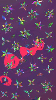 Mor ve mor renklerde. 3D çiçekler, eskiz. Raster illüstrasyonu.