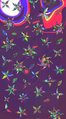 Şirin çiçek elementleri. Taslak desenli, modaya uygun kumaş deseni. Raster illüstrasyonu. Renkli Bahar Teması eskiz kalıbı. Düz Çiçek Elementleri Tasarımı.