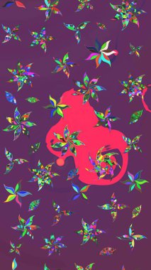 Yapraklı çizim şekli. Davetiye ve kartpostal tasarımı için dekoratif çiçek unsurları. Tekstil için figür. Poster ya da kapak için arka plan. Sevimli zarif çiçekler Raster illüstrasyonu.