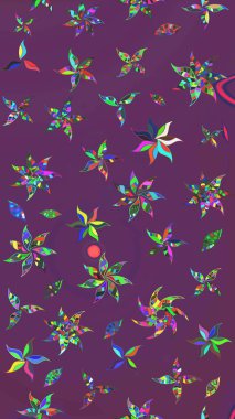 Raster illüstrasyonu. Yumuşak, bahar çiçekleri mor ve yeşil renklerde. Raster çiçek desenli ve çiçekli..