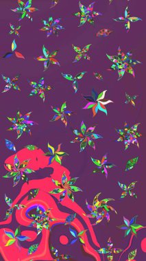 Miles Fleur, süslü püslü bir süs. Raster illüstrasyonu. Eski usul. Tomurcukları papatya çiçekleri olan sevimli bir çiçek deseni. Kumaş, tekstil, duvar kağıdı baskısı için. Taslak arkaplan.