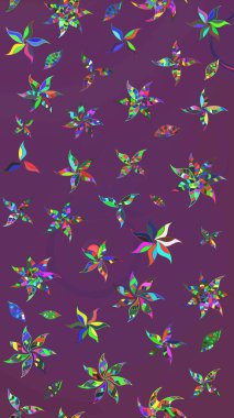 Çiçekli karalama şeklinde Raster çiçek deseni. Mor ve yeşil renkli çiçekler. Yumuşak, bahar çiçekli arka plan.