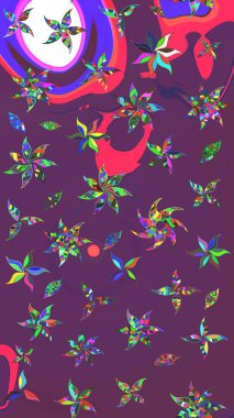 Raster Çiçek İllüstrasyonu 'nun şirin tekstili. Mor ve mor renkli etnik çiçeklerle zarif bir eskiz..