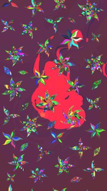 Kahverengi ve pembe çiçekli eskiz deseni, suluboya çiçek deseni, sevimli çiçek, duvar kağıdı, kart veya kumaş için fayanslı. Raster - stok.