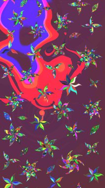 Yapraklı çizim şekli. Şirin, zarif çiçekler Raster illüstrasyonu. Poster ya da kapak için arka plan. Tekstil için figür. Davetiye ve kartpostal tasarımı için dekoratif çiçek unsurları.