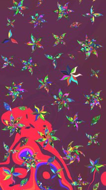 Küçük kahverengi ve mor renkte güzel bir besin torbası deseni, çiçekler. Millefleur 'lar. Tekstil, kumaş, kapaklar, duvar kağıtları, baskı, paket, koleksiyon defteri, örgü, dekupaj için çiçek arkaplanı.