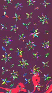 Çiçekli karalama şeklinde Raster çiçek deseni. Yumuşak, yaz çiçekleri kahverengi ve mor renklerde. Raster illüstrasyonu.