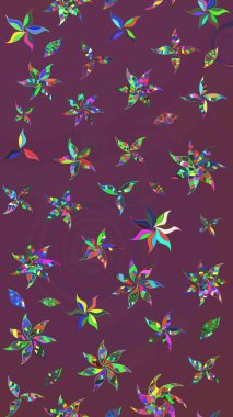 Küçük kahverengi ve mor renkte güzel bir besin torbası deseni, çiçekler. Millefleur 'lar. Tekstil, kumaş, kapaklar, duvar kağıtları, baskı, paket, koleksiyon defteri, örgü, dekupaj için çiçek arkaplanı.