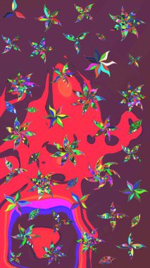 Kahverengi ve pembe üzerine çiçekler. Eskiz arkaplan modeli. Suluboya, elle çizilmiş. Raster stoku.