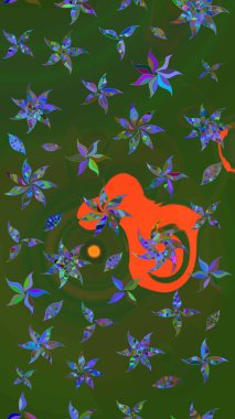 Taslak dekoratif arka plan, çiçek mandala. Çiçek. Raster illüstrasyonu. Yeşil ve mavi renklerde.