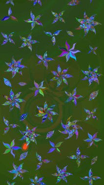 Küçük çiçekteki sevimli çiçek deseni. Yeşil ve mavi renkte çiçekler. Raster illüstrasyonu.