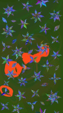 Parlak çiçekli kolaj çiçekleri yeşil ve mavi. Çiçekli zambakların eskiz geçmişi. Çiçek tasarımı için inanılmaz kolaj cennet tarzı..