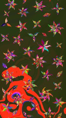 Yeşil ve gri renkli çiçekler. Raster düz çiçek çizim deseni. Tasarım hediye paketi, tebrik kartları, posterler ve afiş tasarımı.