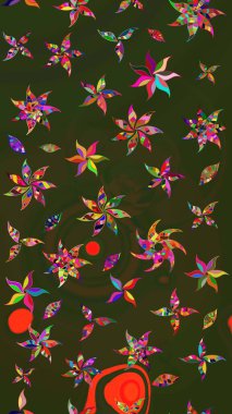 Düz Çiçek Elementleri Tasarımı. Süslü kumaş deseni. Renkli Bahar Teması eskiz kalıbı. Raster illüstrasyonunda çiçek deseni çizimi.