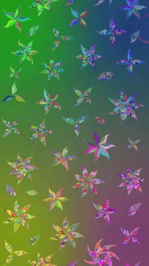 Suluboya elle çizilmiş çiçek desenli eskiz deseni. Parlak renkli fantezi çiçekleri, yapraklar, yeşil ve mavi renkli tomurcuklar yeşil ve mavi.