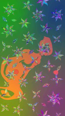 Çizim çiçek deseni duvar kâğıdı olarak kullanılabilir. Raster illüstrasyonu. Yeşil ve mavi renkte çiçekler.