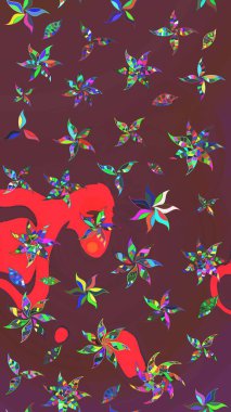 Çiçekler suluboya tarzında kahverengi ve kırmızı renklerde. Raster illüstrasyonunda çiçek deseni çizimi.