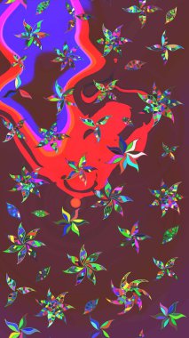 Düz Çiçek Elementleri Tasarımı. Raster illüstrasyonundaki çiçek desenli çizim. Renkli Bahar Teması eskiz kalıbı. Süslü kumaş deseni.