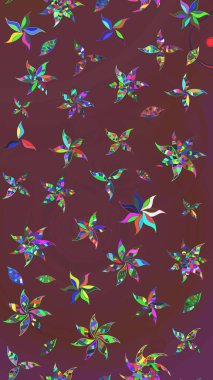 Parlak renkli çiçekleri olan ve kahverengi ve yeşil renkli yaprakları olan harika bir çiçek deseni. Modern çiçek arkaplanı. Halk tarzı. Moda baskıları için zarif bir şablon.