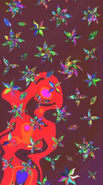 Suluboya etkisi. Raster deseni. Organik elementler. Botanik çizim deseni.