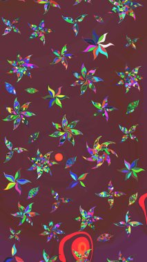 Raster Floral Illustration, Asyalı tekstil. Kahverengi ve yeşil renkli etnik çiçeklerle zarif bir eskiz deseni..