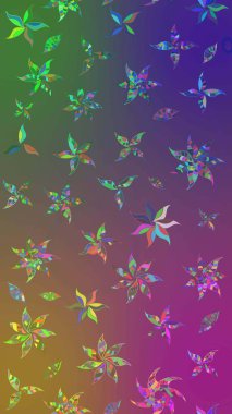 Raster illüstrasyonu. Şirin çiçekli eskiz deseni ve mor ve yeşil renkli yapraklar, suluboya çiçek deseni, duvar kağıdı, kart veya kumaş için fayanslı.