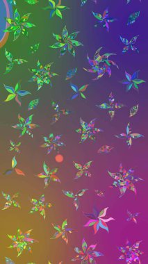 Klasik çiçekler. Yaz çiçekleri teması. Suluboya resim taklit Raster çizimi. Mor ve yeşil renkler. El çizimi soyut süslü elementler.