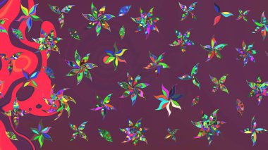 Çiçek desenli raster, kahverengi ve mor çizgi grafik desenli soyut raster arkaplan. Modern stil dokusu.