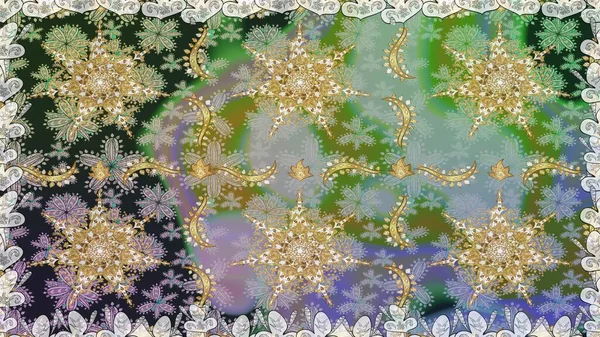 Tarafsız ve gri yerine altın rengi klasik barok çiçeksiz desenler. Tarafsız ve gri renklerde altın element. Lüks, kraliyet ve Viktorya dönemi konsepti. Süslü raster dekorasyonu.