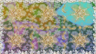 Raster illüstrasyonu. Süslü dekorasyon. Damask altın soyut çiçek nötr ve gri renkler üzerinde kusursuz desen.