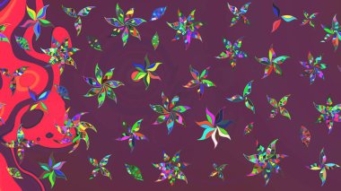 Çiçek desenli raster, kahverengi ve mor çizgi grafik desenli soyut raster arkaplan. Modern stil dokusu.