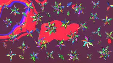 Suluboya çiçekli çiçek deseni. Raster illüstrasyonu. Kahverengi ve pembe renkli Asyalı tekstil.