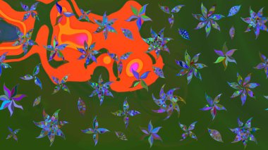 Küçük yeşil ve turuncu çiçeklerle oldukça eski bir besin torbası deseni. Tekstil, kumaş, kapaklar, duvar kağıtları, baskı, paket, koleksiyon defteri, örgü, dekupaj için çiçek arkaplanı..